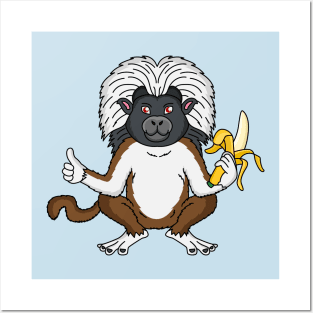 Cotton Top Tamarin monkey cartoon illustration Posters and Art